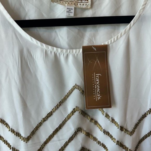 NEW Francesca's Collections White and Gray Boxy Crop Blouse Size L - Picture 3 of 6